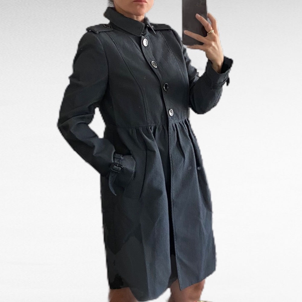 🎁 Burberry London Textured blue gray dress trench coat jacket M